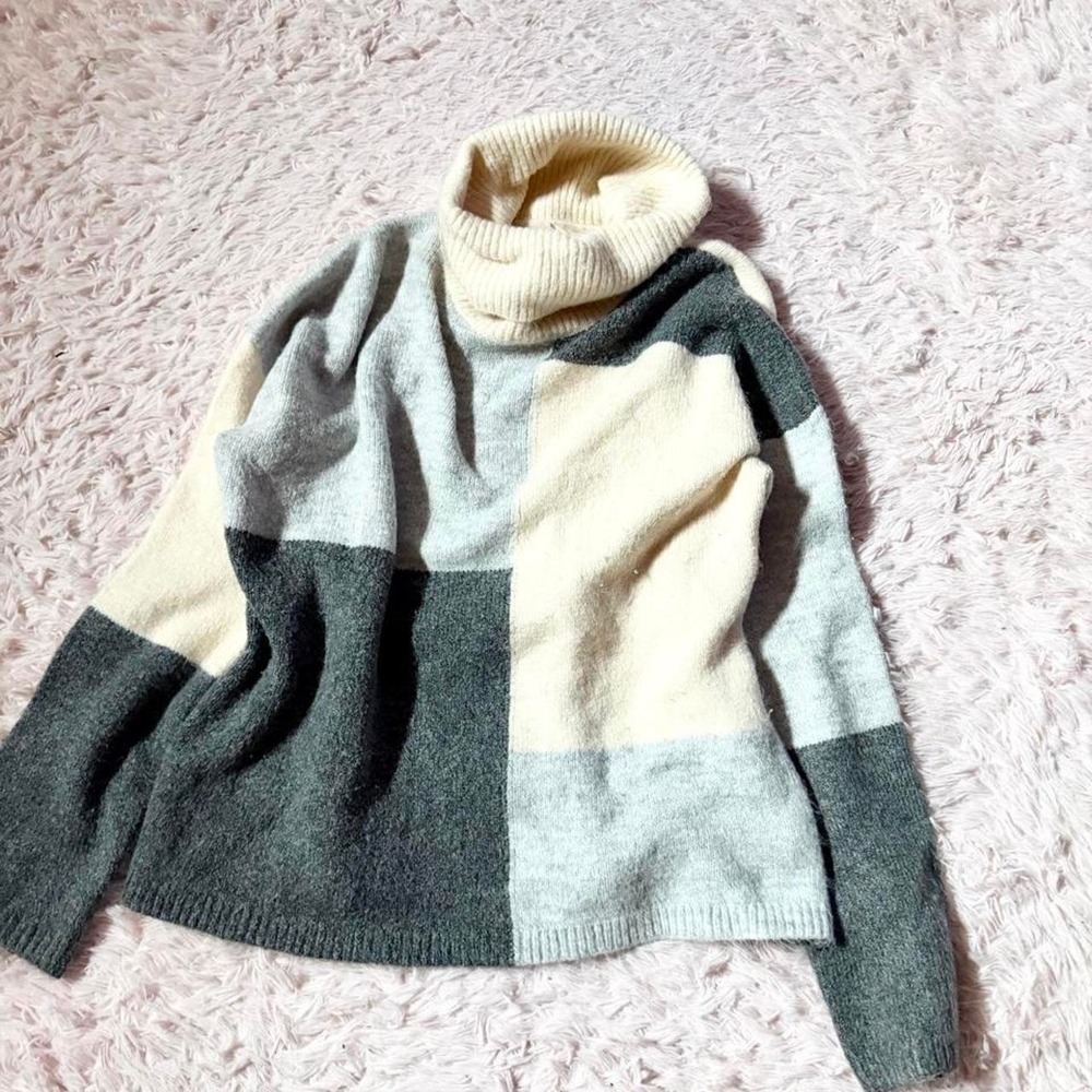 Colorblock Minimalist Boho Earthy Cowl Neck Cozy Sweater Womens M Oversized